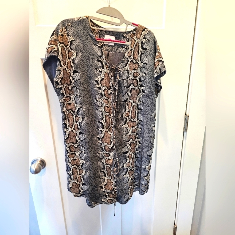 Buddy Love Kris Snakeskin Print Tie Neck Tunic Dress Top Size Small
